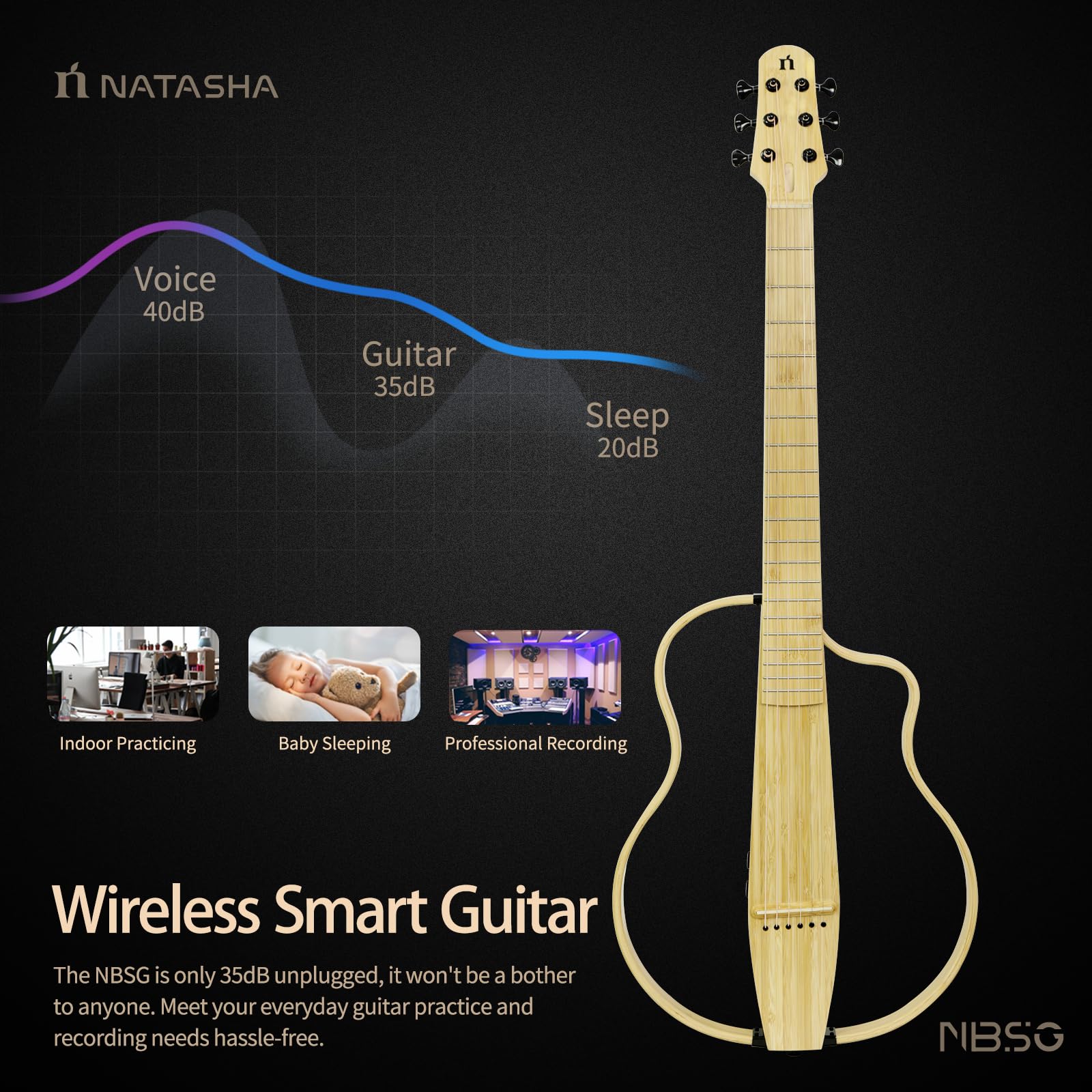 Amazon.com: Natasha NBSG Bamboo Acoustic-Electric Guitar, Steel